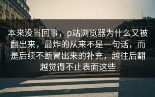 本来没当回事，p站浏览器为什么又被翻出来，最炸的从来不是一句话，而是后续不断冒出来的补充，越往后翻越觉得不止表面这些