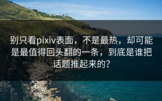别只看pixiv表面，不是最热，却可能是最值得回头翻的一条，到底是谁把话题推起来的？