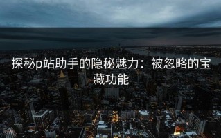 探秘p站助手的隐秘魅力：被忽略的宝藏功能