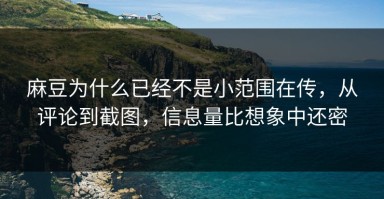麻豆为什么已经不是小范围在传，从评论到截图，信息量比想象中还密