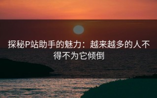 探秘P站助手的魅力：越来越多的人不得不为它倾倒
