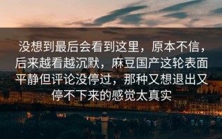 没想到最后会看到这里，原本不信，后来越看越沉默，麻豆国产这轮表面平静但评论没停过，那种又想退出又停不下来的感觉太真实