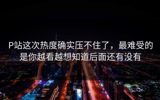 P站这次热度确实压不住了，最难受的是你越看越想知道后面还有没有